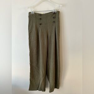 RAG POETS Green Linen Straight Leg Cropped Pants Size Small Elastic Waist